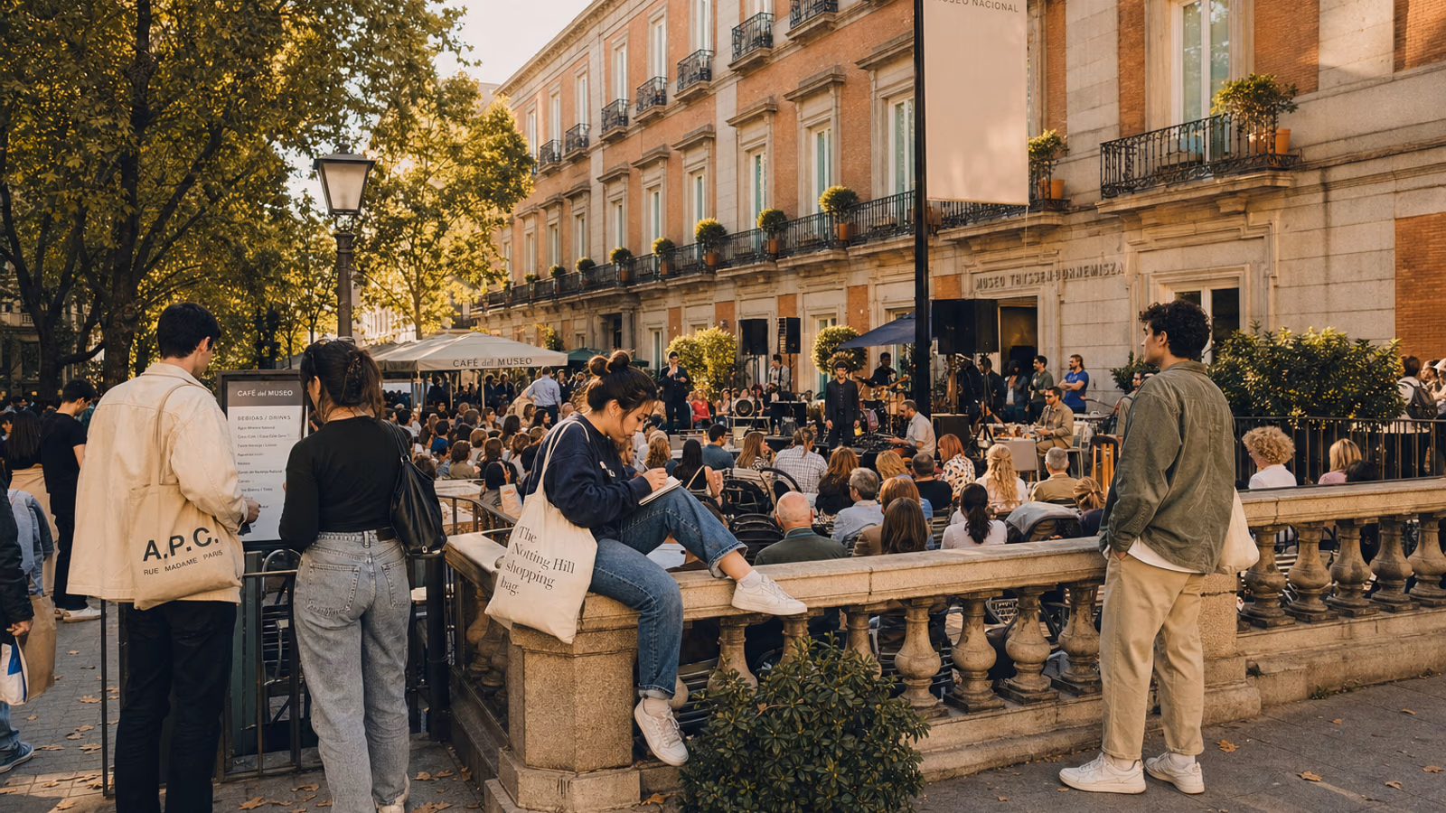 Concierto al aire libre en las terrazas del Museo Thyssen con público disfrutando