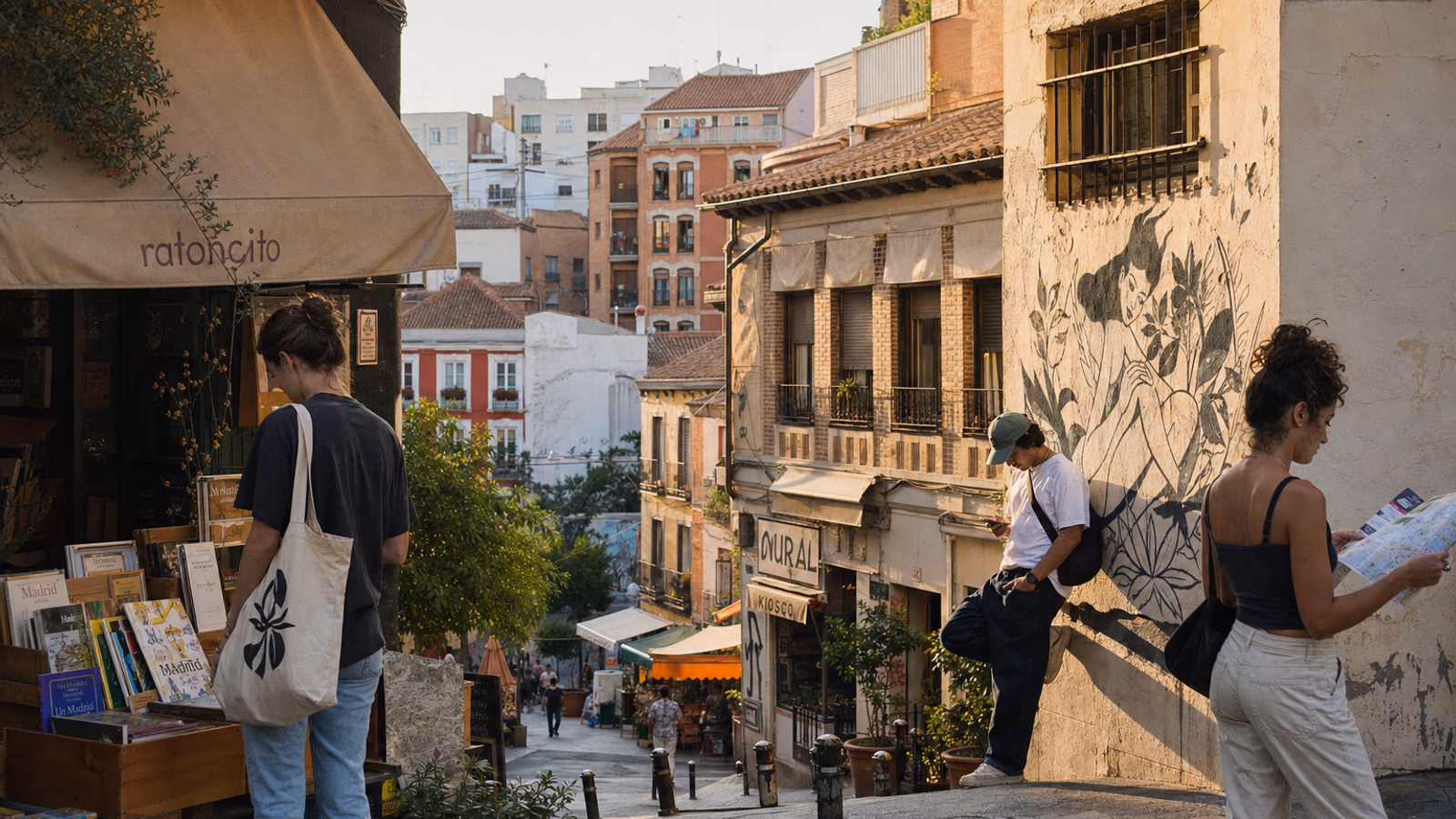 Calle típica del barrio de Lavapiés en Madrid