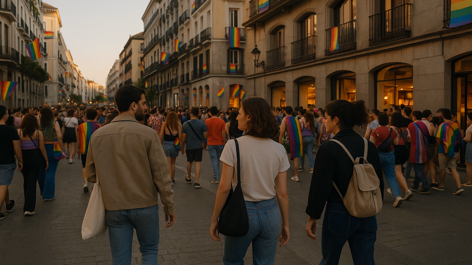 Gente caminando por el centro de Madrid durante el Orgullo